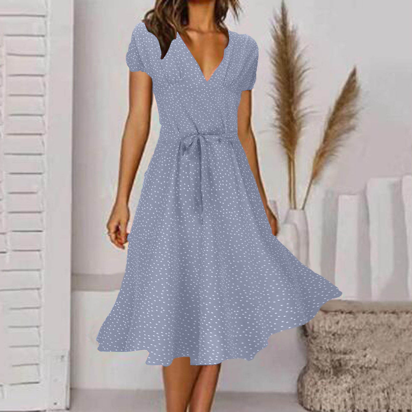 πγ50% de descuento π₯γπ Vestido 2025 plus size con escote en V y estampado floral/lunares