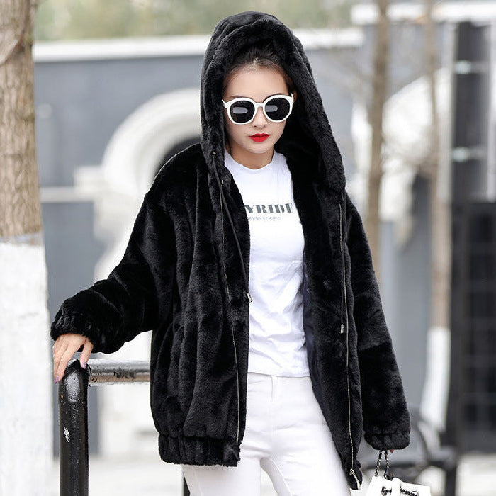 🎁🐏【M-4XL】Chaqueta con capucha de peluche para mujer, nueva de invierno, con forro cálido y grueso