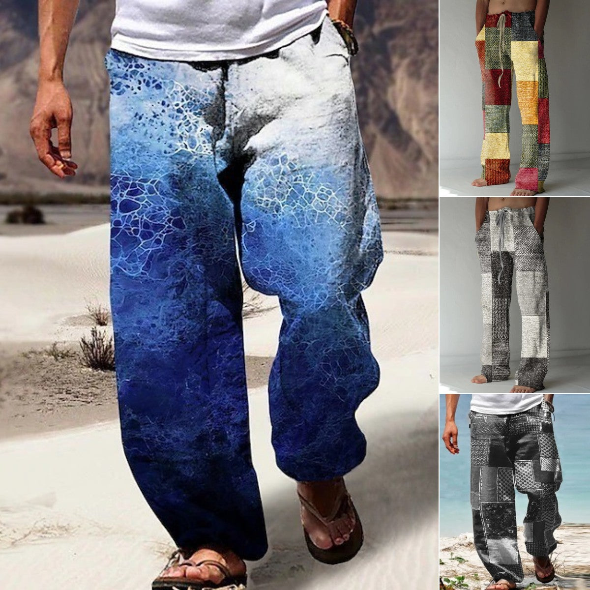 ✨👖【50% de descuento 🔥🔥】Pantalones holgados de verano para hombre, estilo boho, de algodón y lino, en tallas grandes