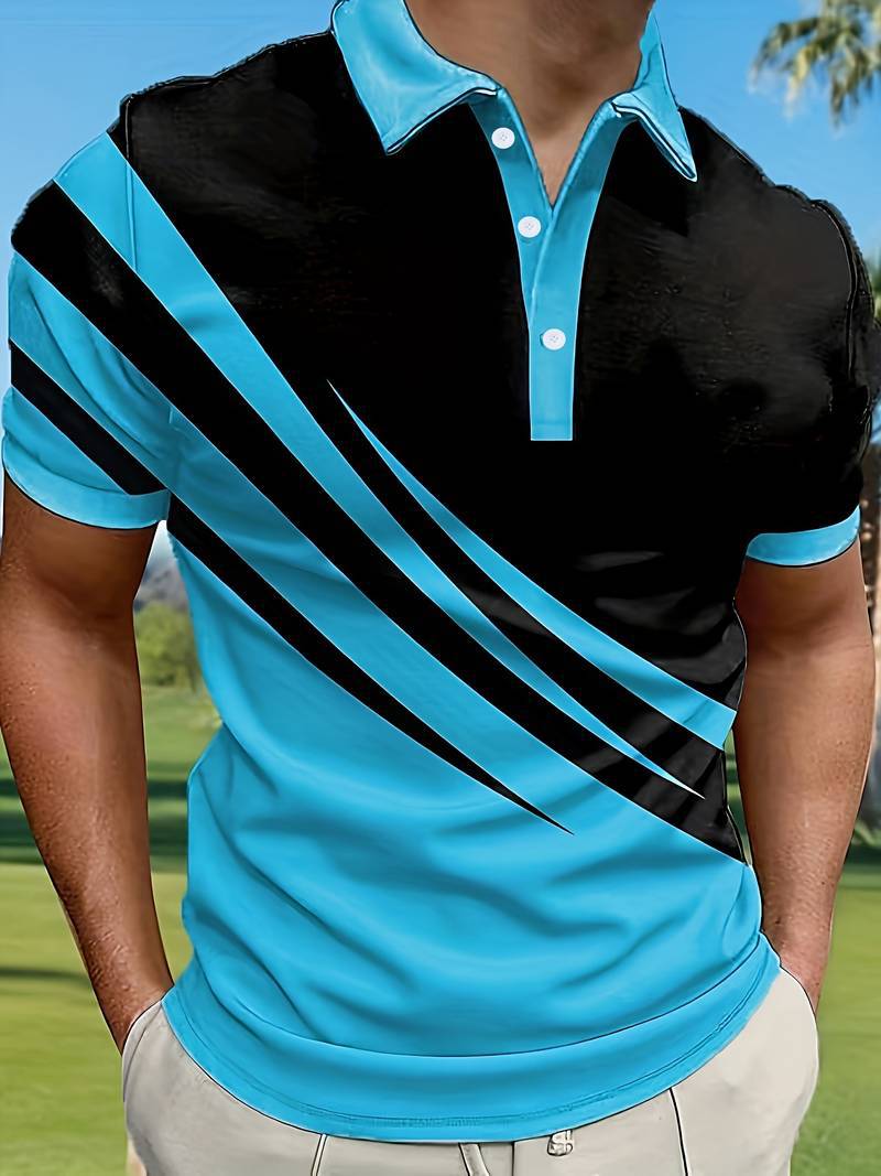 🔥【Compra 1 y recibe 1 gratis】👔 Nueva camiseta polo de hombre de verano con estampado a rayas en 3D