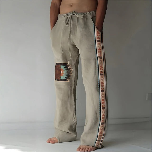 ✨👖【50% de descuento 🔥🔥】Pantalones holgados de verano para hombre, estilo boho, de algodón y lino, en tallas grandes