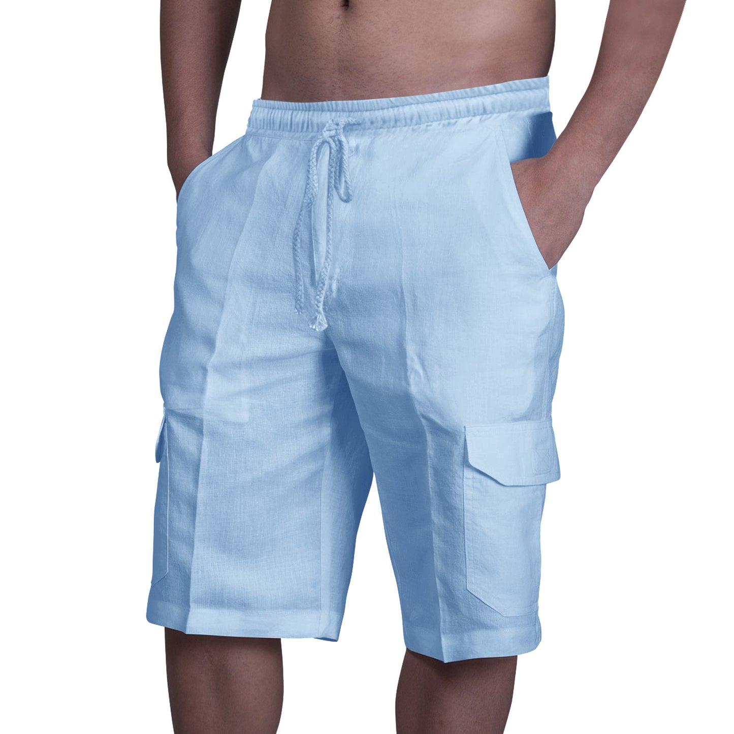 ⛵【50% zľava 🔥】【50–100 kg】Pánske ľanové cargo šortky so šnúrkou a viacerými vreckami