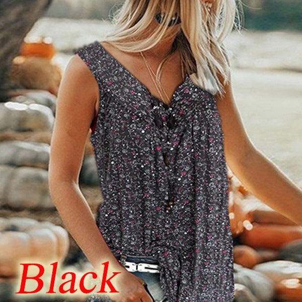 🎀【Kúp 1, získaj 1 zadarmo✨】【S–7XL】Dámsky elegantný bezrukávový top s potlačou a výstrihom do V vo veľkých veľkostiach
