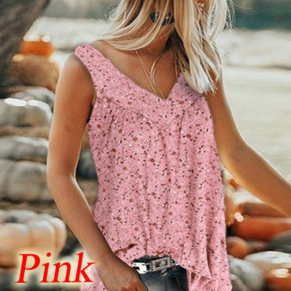 🎀【Kúp 1, získaj 1 zadarmo✨】【S–7XL】Dámsky elegantný bezrukávový top s potlačou a výstrihom do V vo veľkých veľkostiach