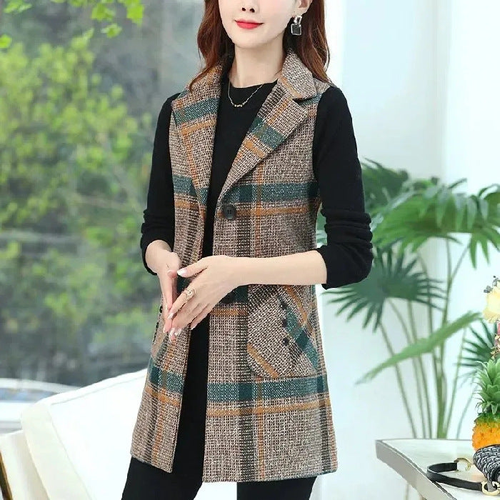 🛒【Zľava -41% 🔥🔥】【M-4XL】Toamna și iarna 2024, vestă clasică retro în carouri de lungime mijlocie nouă