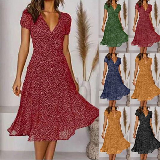 🌈【50% de descuento 🔥】👗 Vestido 2025 plus size con escote en V y estampado floral/lunares