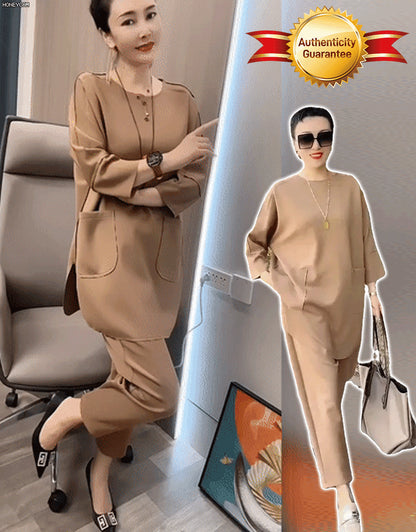 💥 LICHIDARE DE STOC 💥🍁🍂【M-3XL】 2025 noi de primăvară și vară culoare uni topuri casual din două piese + pantaloni