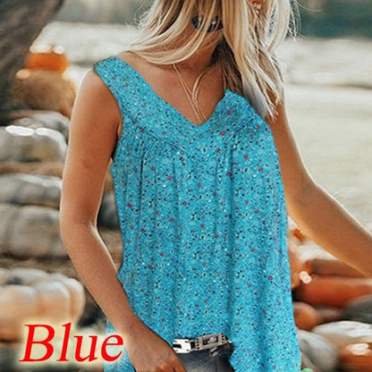 🎀【Kúp 1, získaj 1 zadarmo✨】【S–7XL】Dámsky elegantný bezrukávový top s potlačou a výstrihom do V vo veľkých veľkostiach