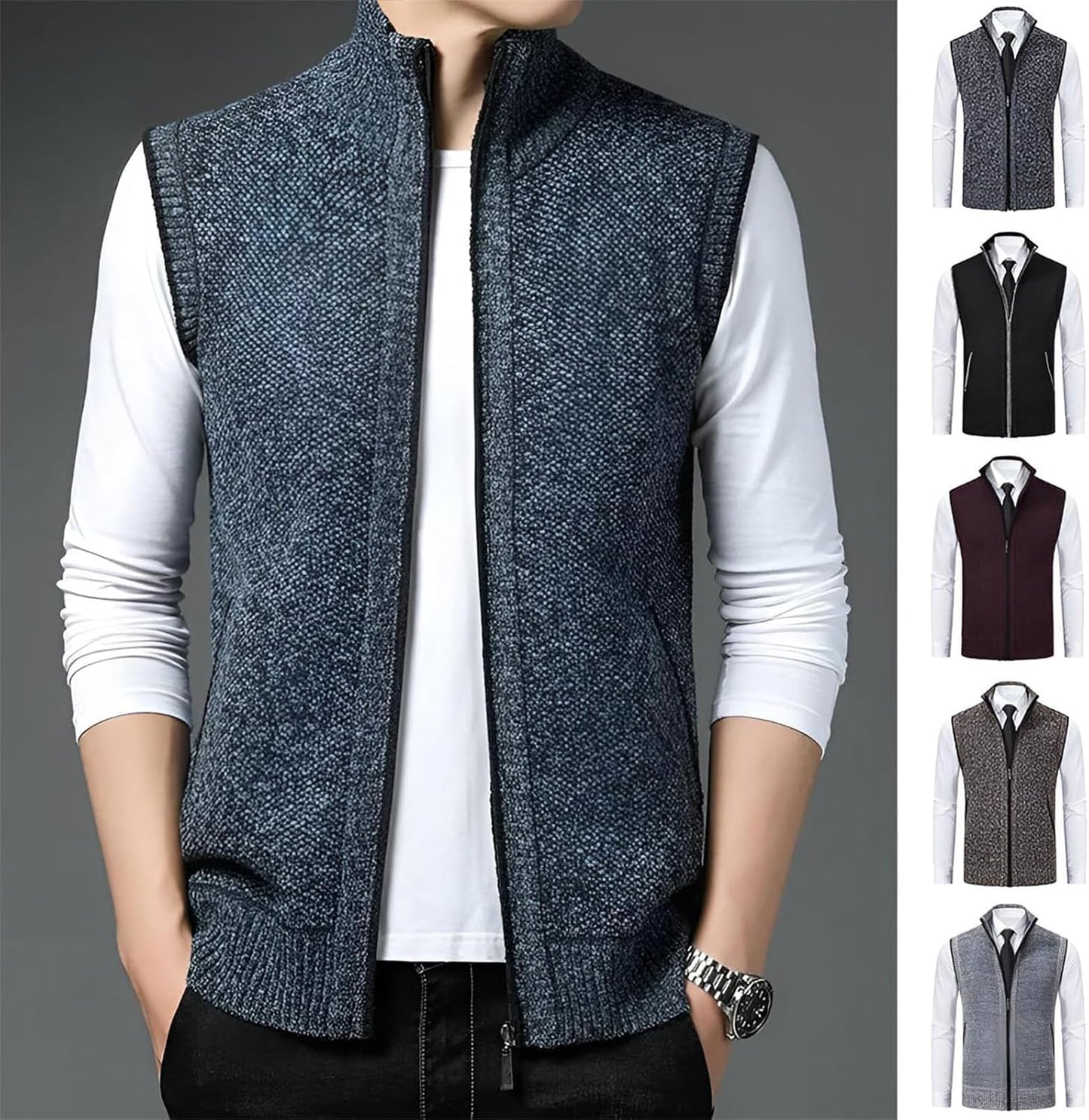 🔥【Výpredaj】【M-4XL】Pletená vesta 2025, stojatý golier, veľká veľkosť, plus zamat na udržanie tepla