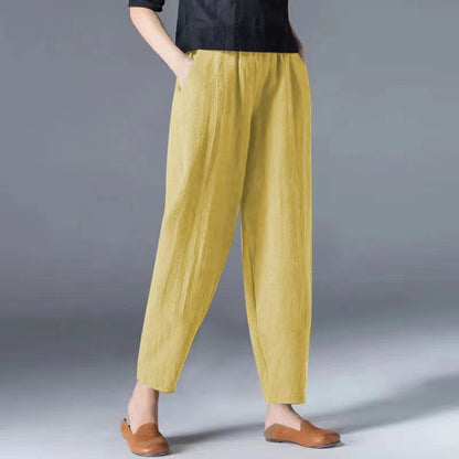 🌿🌿【Kúp 1, získaj 1 zdarma 🔥】【S–5XL】Dámske voľné široké nohavice z bavlny a ľanu vo veľkých veľkostiach