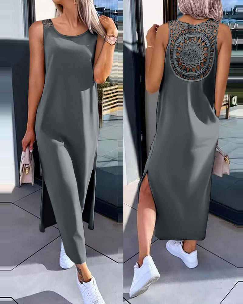 💋【50% de descuento 🔥】Vestido plus size sin mangas con abertura lateral