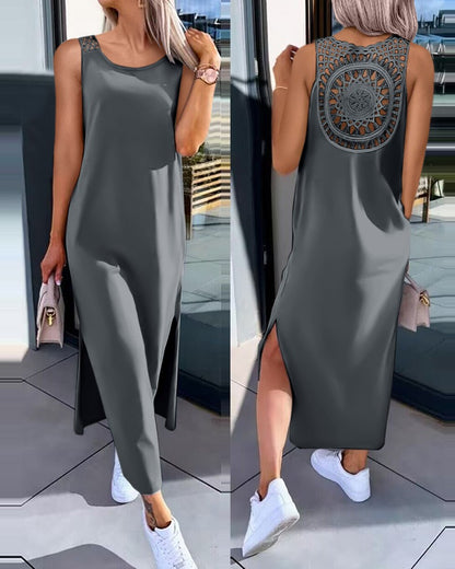 💋【50% de descuento 🔥】Vestido plus size sin mangas con abertura lateral