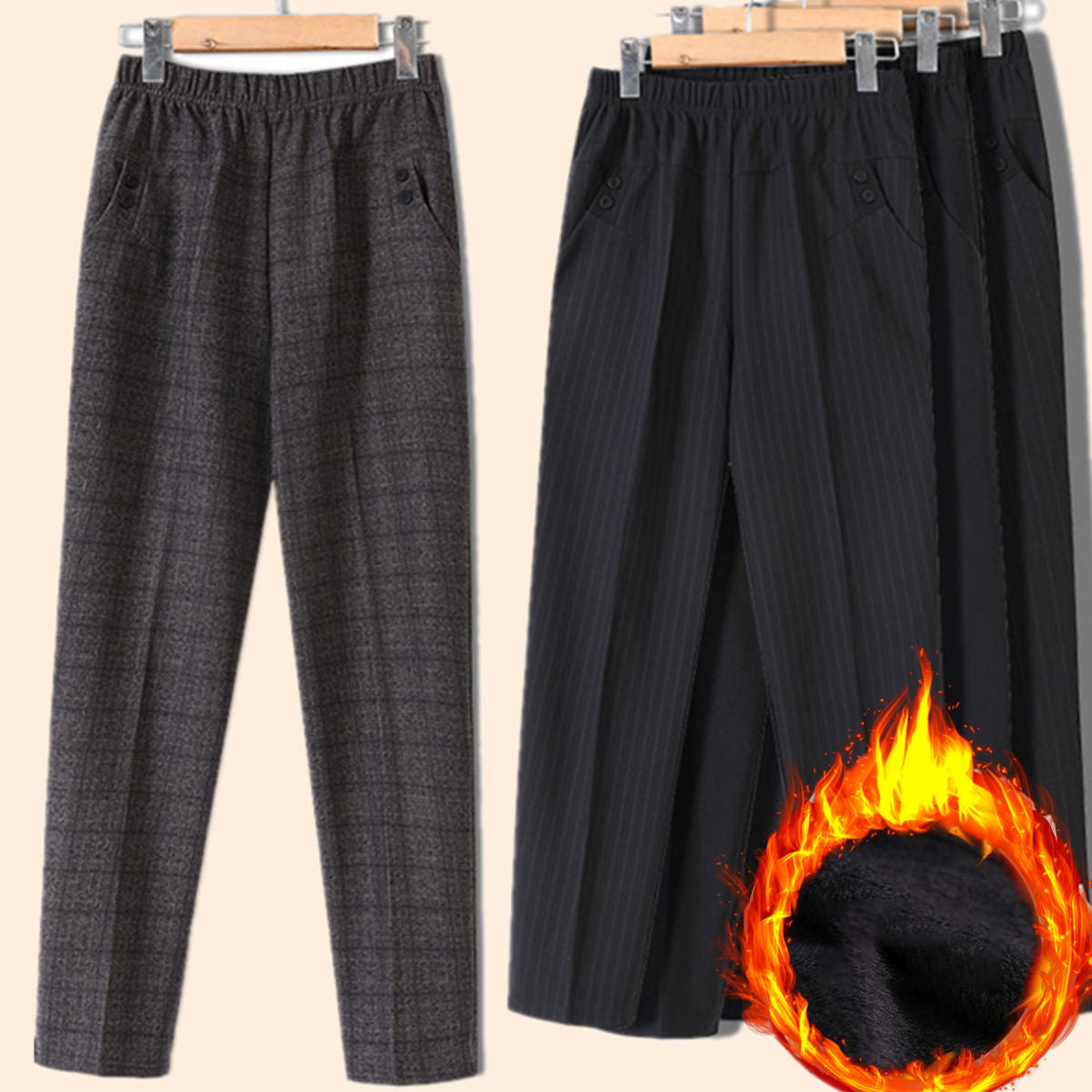 🔥🔥【Descuento - 47%】Nuevos pantalones de cintura alta de otoño e invierno hechos de cachemira elástica gruesa