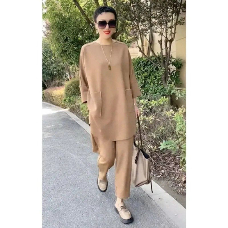💥 LICHIDARE DE STOC 💥🍁🍂【M-3XL】 2025 noi de primăvară și vară culoare uni topuri casual din două piese + pantaloni