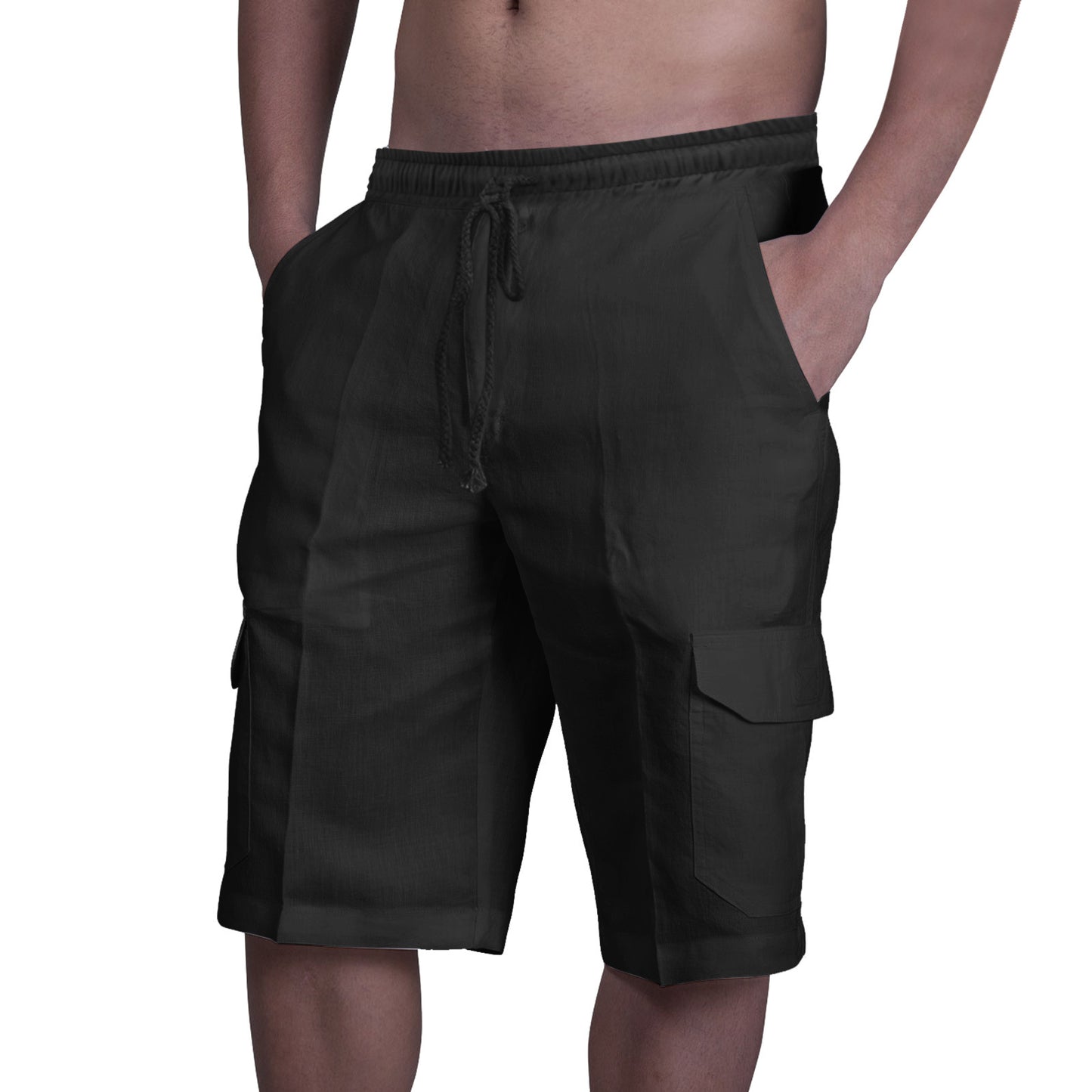⛵【50% zľava 🔥】【50–100 kg】Pánske ľanové cargo šortky so šnúrkou a viacerými vreckami