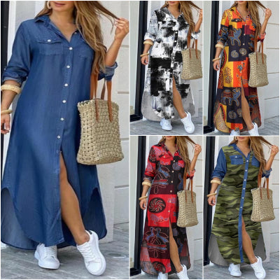 💃💖【Reducere 50% 🔥】【S–5XL】😍 Nouă rochie-cămașă cu mânecă lungă, mărimi mari, stil modern, disponibilă în 11 culori
