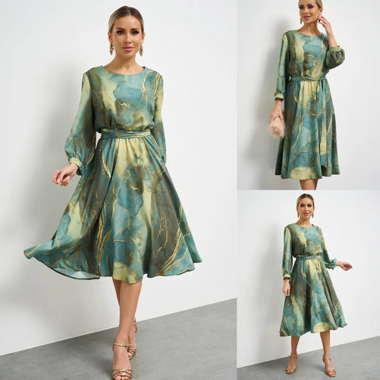 🌿Výpredaj na konci sezóny -49% 👗 Elegantné zelené šaty s dlhými rukávmi a sukňou 🌸
