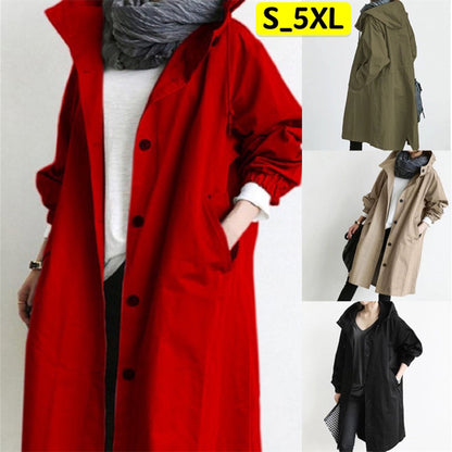 🌾【S-5XL】Nueva gabardina casual de mujer con mangas largas y capucha