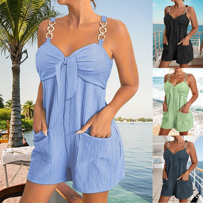 🎀👖【Letná novinka – Zľava 50% 🔥】【S–2XL】Dámsky overal na ramienka s ozdobnými krúžkami