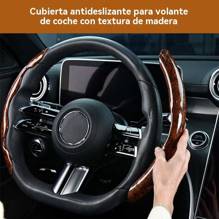 🚗【1 juego de 3 piezas】👍👍Funda antideslizante de madera para volante de coche