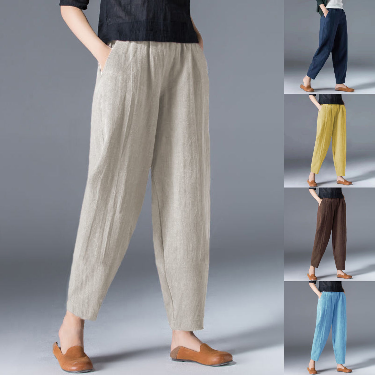 🌿🌿【Kúp 1, získaj 1 zdarma 🔥】【S–5XL】Dámske voľné široké nohavice z bavlny a ľanu vo veľkých veľkostiach