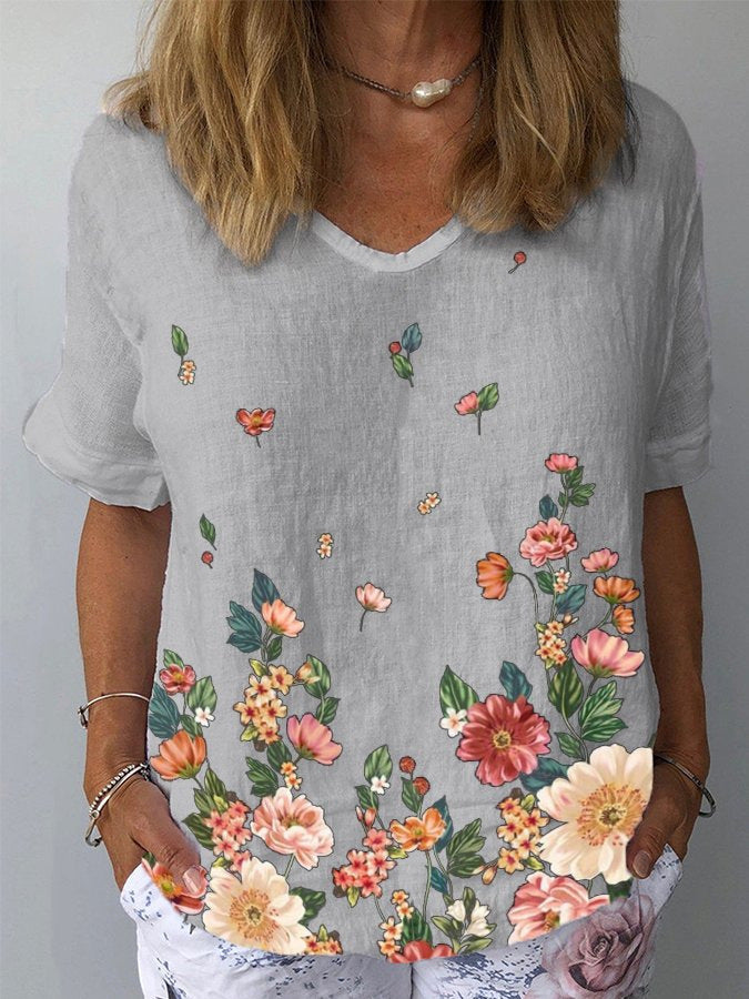 【Kúpte 1 a získajte 1 zadarmo】【S-5XL】🌈 Bavlnené a ľanové tričko s krátkym rukávom s kvetinovou potlačou💐
