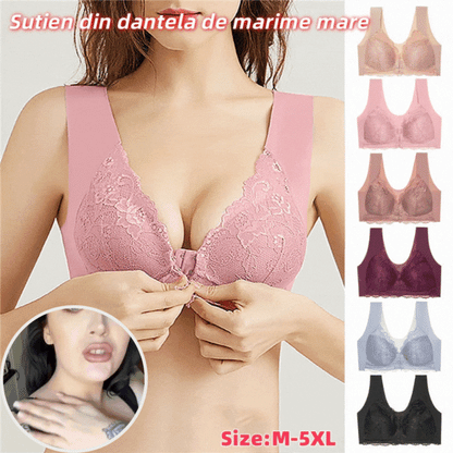 ✨【Compra 2 y llévate 1 gratis】【3 piezas】Sujetador grande con cierre frontal, sin aros, con bonito diseño en la espalda