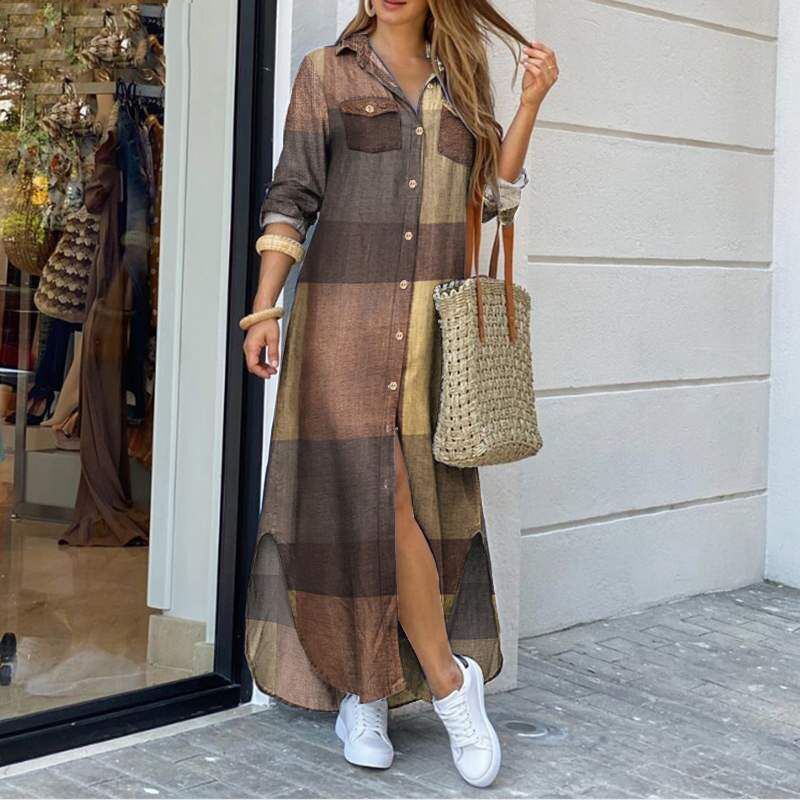 💃💖【50% de descuento 🔥】【S–5XL】😍 Nuevo vestido-camisa de manga larga en tallas grandes, estilo moderno, disponible en 11 colores