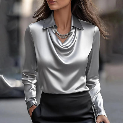 🔥✨【14 colores】Camisa sencilla para mujer con estampado y cuello plegable, se pueden seleccionar varios colores.