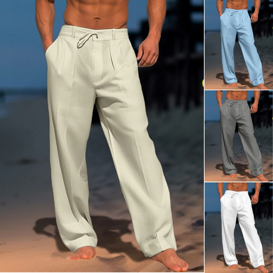 🏖️👖【– 50% de descuento 🔥】【S–3XL】😍 Pantalones holgados de lino para hombre en tallas grandes, cómodos y transpirables.
