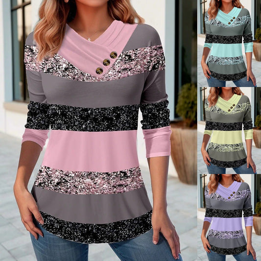 👚【50% zľava 🔥🔥】【S-5XL】Dámsky nový jesenný a zimný top s kontrastnými farbami, výstrihom do V a dlhým rukávom