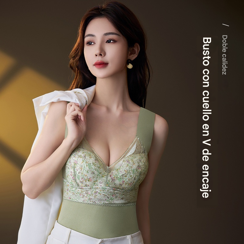 🔥【3 piezas】❤️【40-100 kg】Sujetador de encaje de plumas de ganso otoño/invierno, hermoso diseño de espalda, busto push-up✅