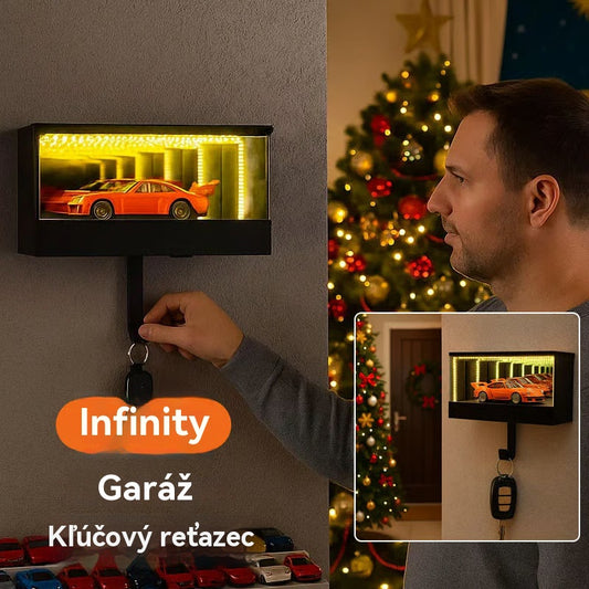 🔥 Vianočný výpredaj -50% ✨ Kľúčenka Infinity Garage - LED svetelný tunelový efekt, automatické zastavenie, darček k autu 🚗✨
