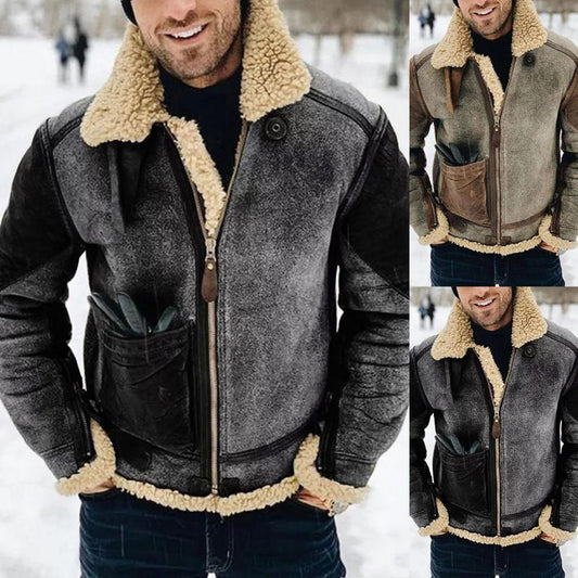 ❄️ 【50% de descuento】Chaqueta retro de felpa con cuello vuelto y cremallera, cálida y cómoda