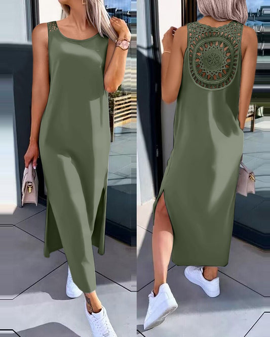 💋【50% de descuento 🔥】Vestido plus size sin mangas con abertura lateral