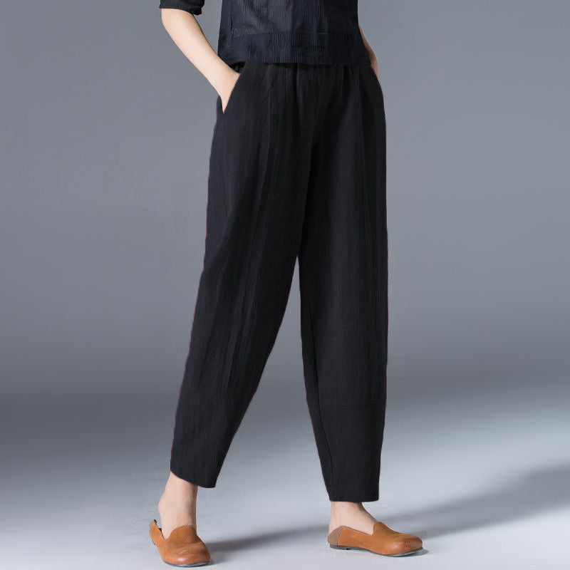 🌿🌿【Kúp 1, získaj 1 zdarma 🔥】【S–5XL】Dámske voľné široké nohavice z bavlny a ľanu vo veľkých veľkostiach