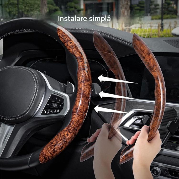🚗【1 juego de 3 piezas】👍👍Funda antideslizante de madera para volante de coche