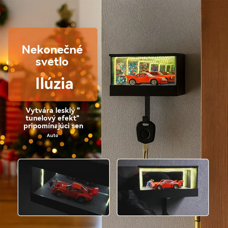 🔥 Vianočný výpredaj -50% ✨ Kľúčenka Infinity Garage - LED svetelný tunelový efekt, automatické zastavenie, darček k autu 🚗✨