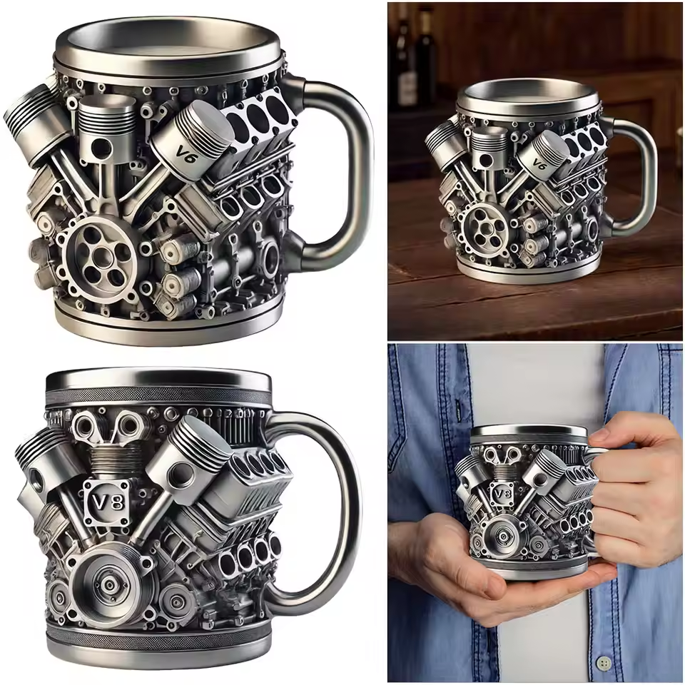🎁☕【Kúp 1, získaj 1 zadarmo 🔥】Kreatívny kávový hrnček z nehrdzavejúcej ocele v tvare motora V6/V8