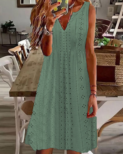 🧚‍♀️【50% de descuento 🔥】【S–5XL】😍 Vestido de verano plus size, sin mangas, cuello en V, jacquard transpirable