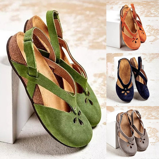 ✨✨【Oferta limitada】【35–44】Sandalias recreativas de cuero de alta calidad 2025 ✅ Punta redonda ✅ Suela plana