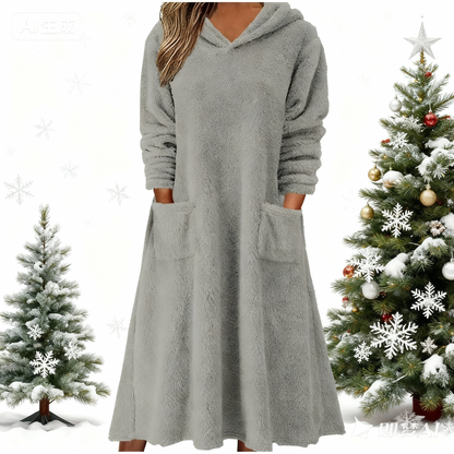 💥【S-3XL】Dámske voľné ležérne fleecové šaty s kapucňou a dlhým rukávom, nové z roku 2025