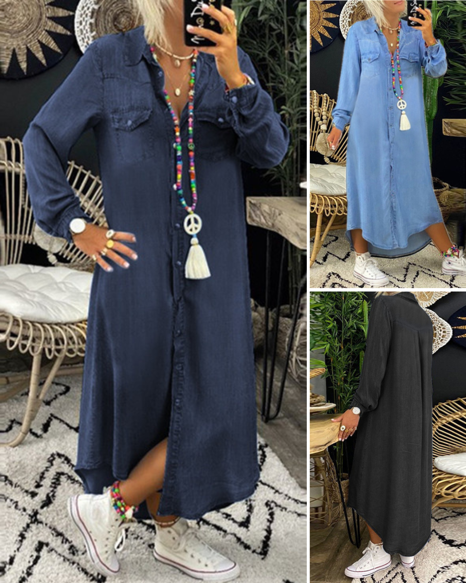 👘【50 % zľava 💥】【S–5XL】😍 Nové dámske džínsové šaty veľkých veľkostí