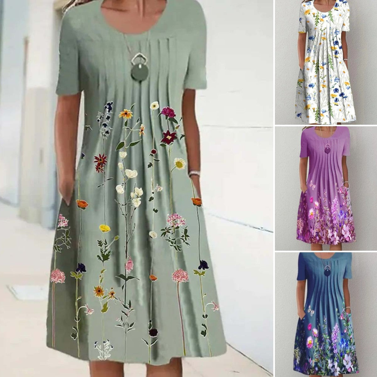 🔥【50 OFF%】🌸🦋Nové dámské šaty s kulatým výstřihem a potiskem（S-3XL）.