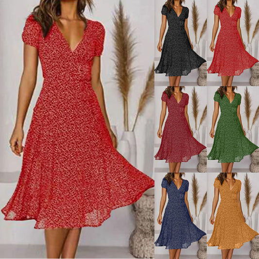 🌈【50% de descuento 🔥】👗 Vestido 2025 plus size con escote en V y estampado floral/lunares