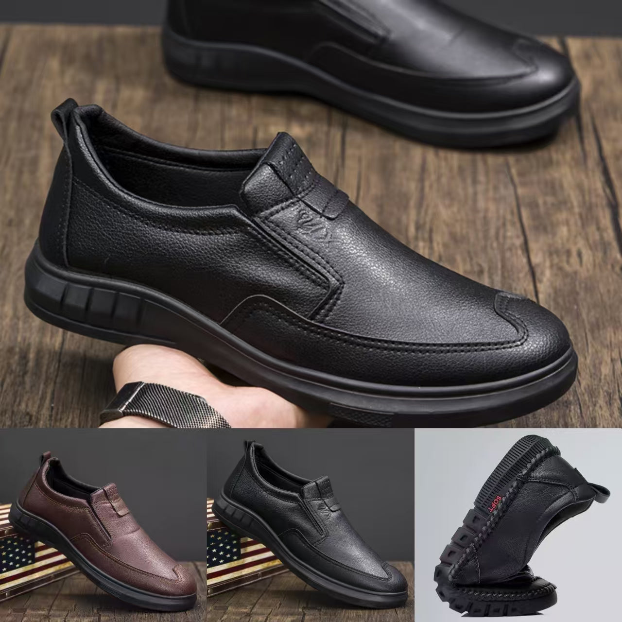 🏆👞【39-44】Zapatos casuales de piel auténtica para hombre, modelo 2025, suela blanda, antideslizantes y transpirables.