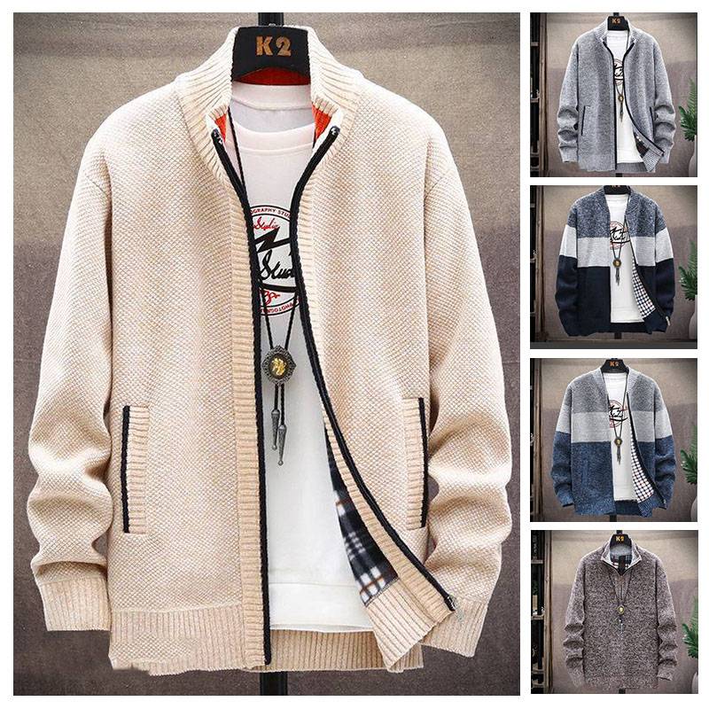 👔【L-4XL】Nuevo cárdigan de punto de otoño e invierno más terciopelo y chaqueta gruesa a juego