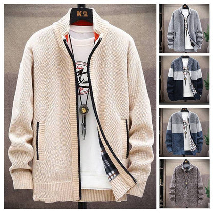 👔【L-4XL】Nuevo cárdigan de punto de otoño e invierno más terciopelo y chaqueta gruesa a juego