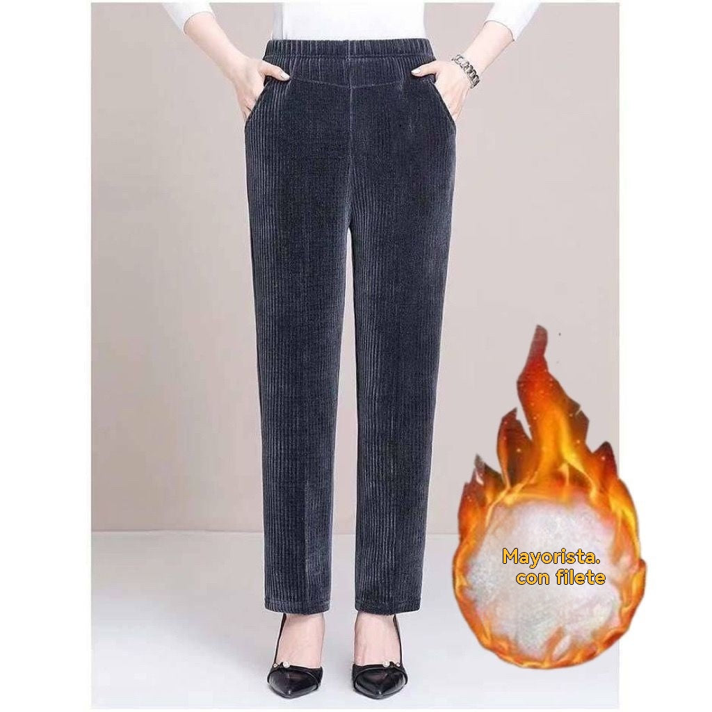 🔥🔥 Descuento -48%🔥【M-4XL】Pantalones térmicos sueltos de pana para mujer para otoño e invierno