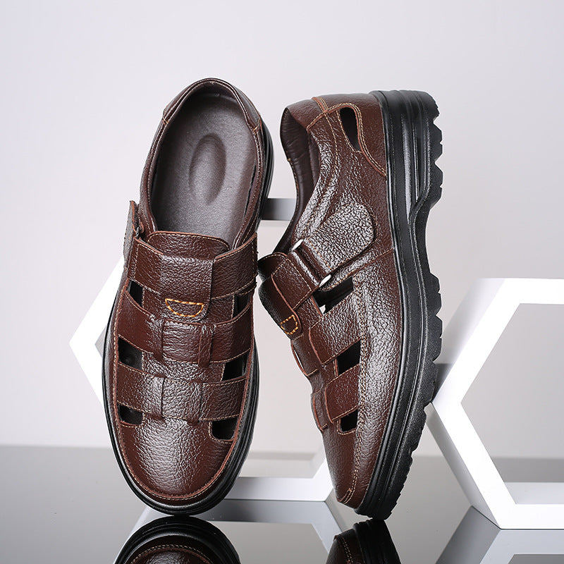 【38-48】2025 Vară Sandale Bărbați Piele de vacă Respirabil Hollow Anti-alunecare Casual 3982007